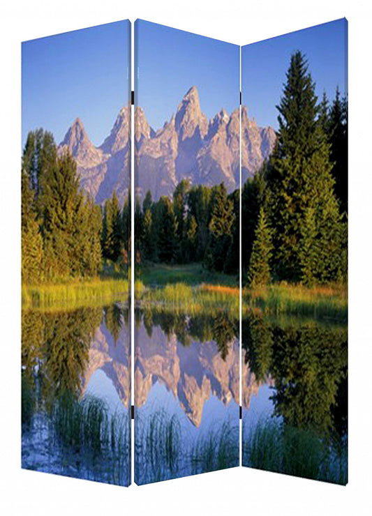 1 x 48 x 72 Multi Color Wood Canvas Mountain Peaks  Screen