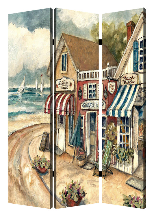 1 x 48 x 72 Multi Color Wood Canvas Seaside Town Slate  Screen