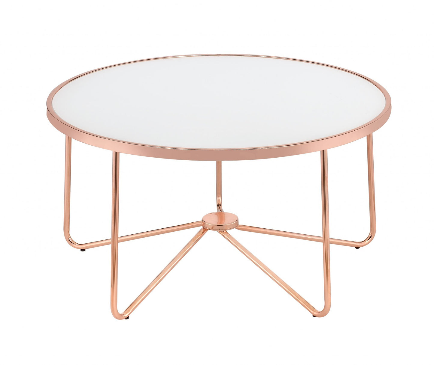 34' X 34' X 18' Frosted Glass And Rose Gold Coffee Table