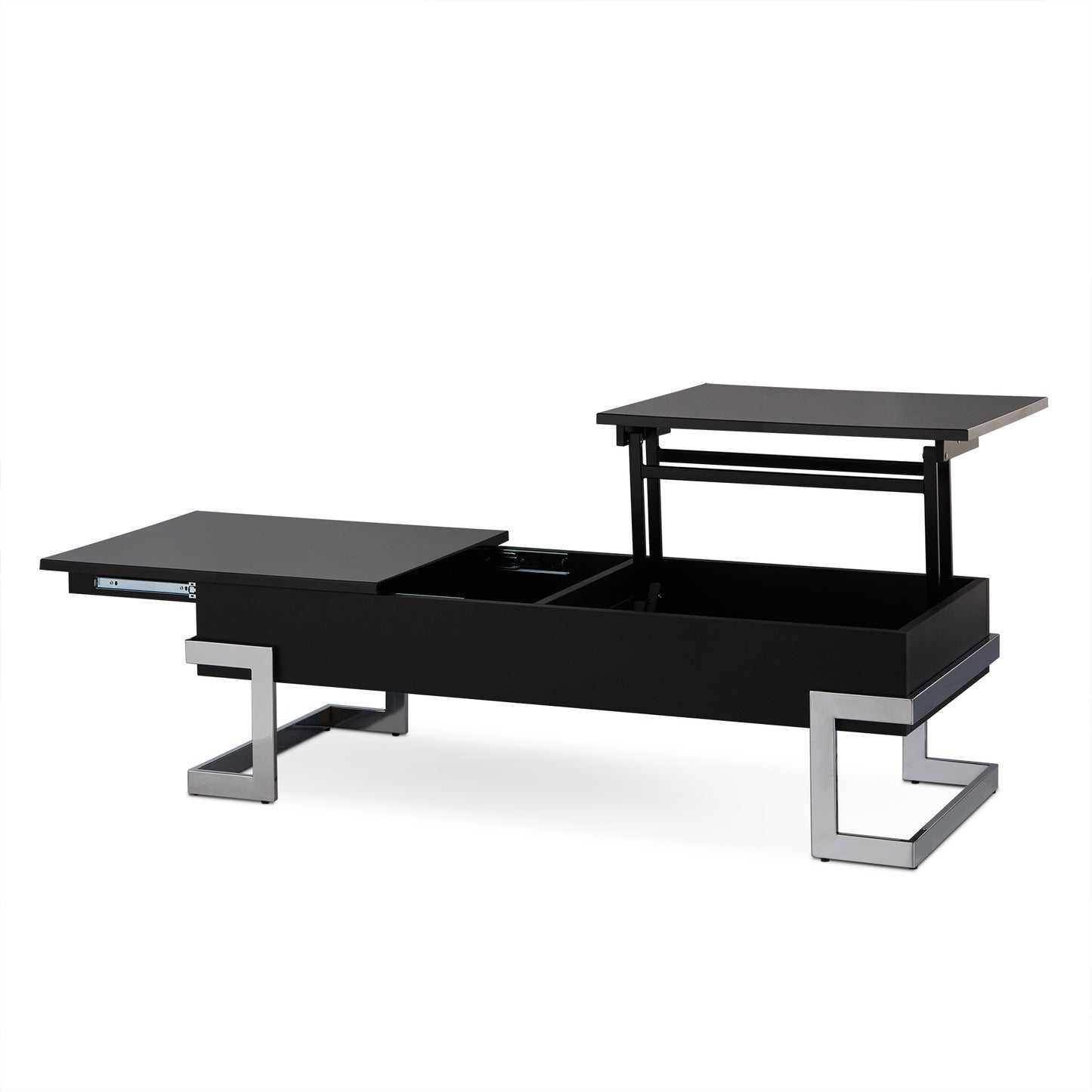 47' X 20' X 14-24' Black And Chrome Particle Board Coffee Table