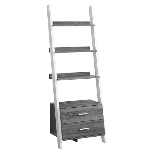 16.75" X 25.5" X 69" Grey White Particle Board Hollow Core  Bookcase With 2 Storage Drawers