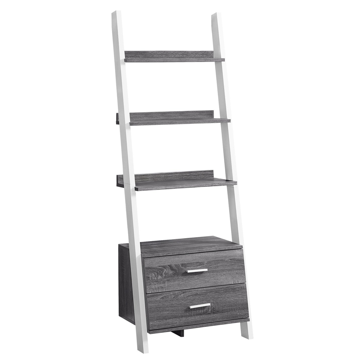 16.75" X 25.5" X 69" Grey White Particle Board Hollow Core  Bookcase With 2 Storage Drawers