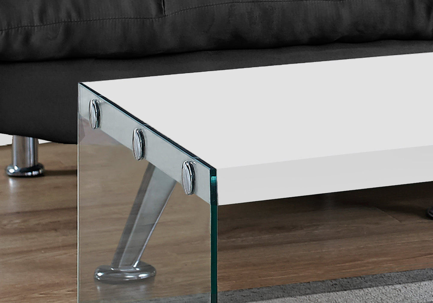 22" x 44" x 16.25" White Clear Particle Board Tempered Glass Coffee Table