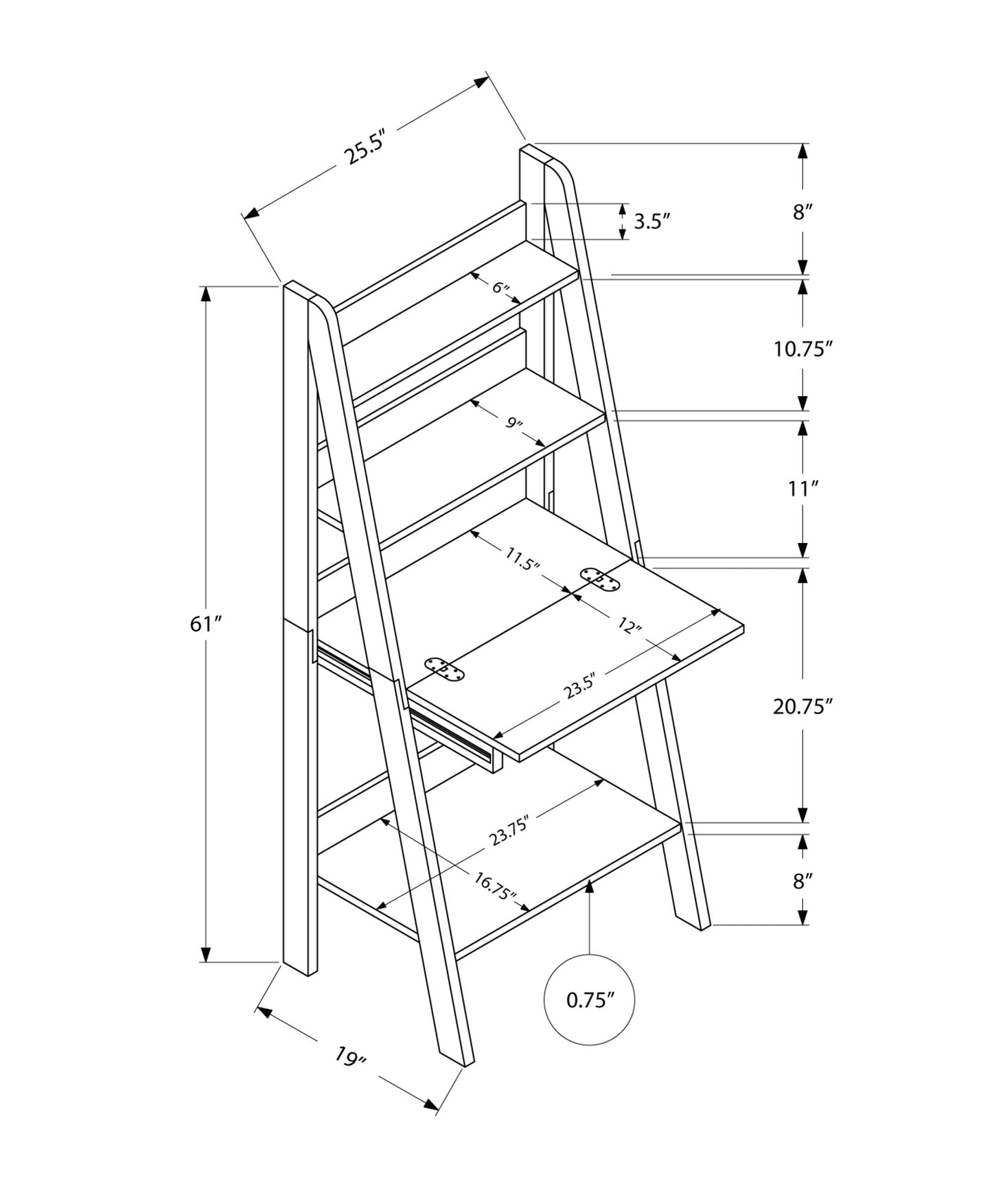 19" White Rectangular Ladder Desk