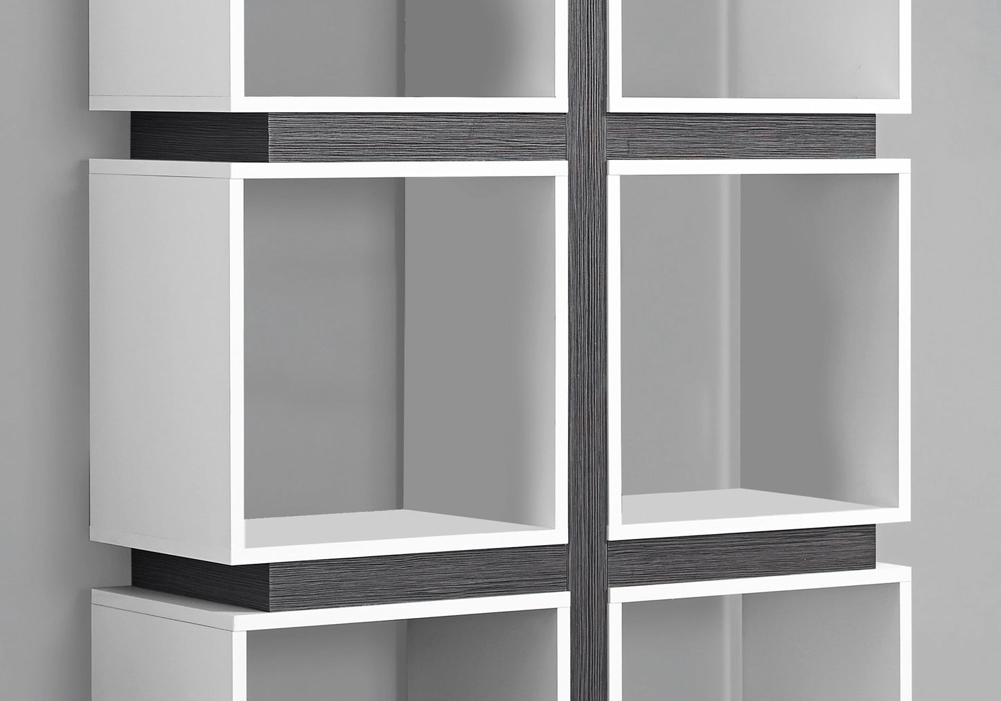 12" X 33.5" X 71.25" White Grey Particle Board Hollow Core  Bookcase With A Hollow Core
