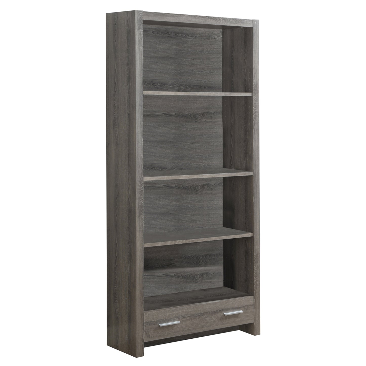 12" X 31.5" X 71.25" Dark Taupe Particle Board Hollow Core  Bookcase With A Storage Drawer