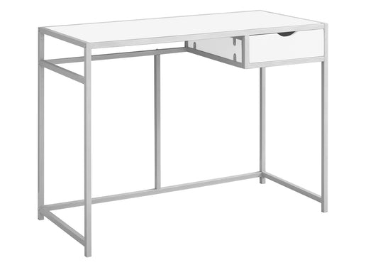 20" x 42.25" x 30" White Silver Mdf Metal  Computer Desk