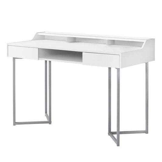 22" x 48" x 32" WhitewithSilver Metal  Computer Desk