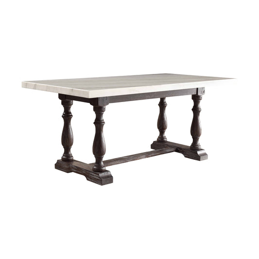 38' X 72' X 31' White Marble Weathered Espresso Wood Dining Table