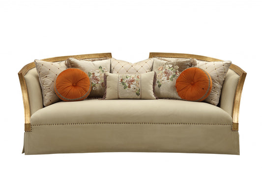 41" X 92" X 38" Fabric Antique Gold Upholstery Wood Legtrim Sofa W8 Pillows