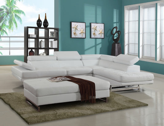 White Faux Leather Stationary L Shaped Two Piece Sofa And Chaise