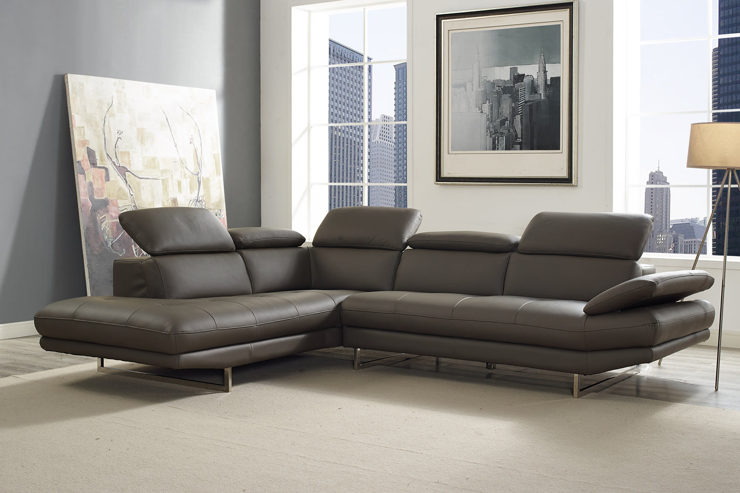110" X 88" X 29"/37" Dark Gray Leather Sectional