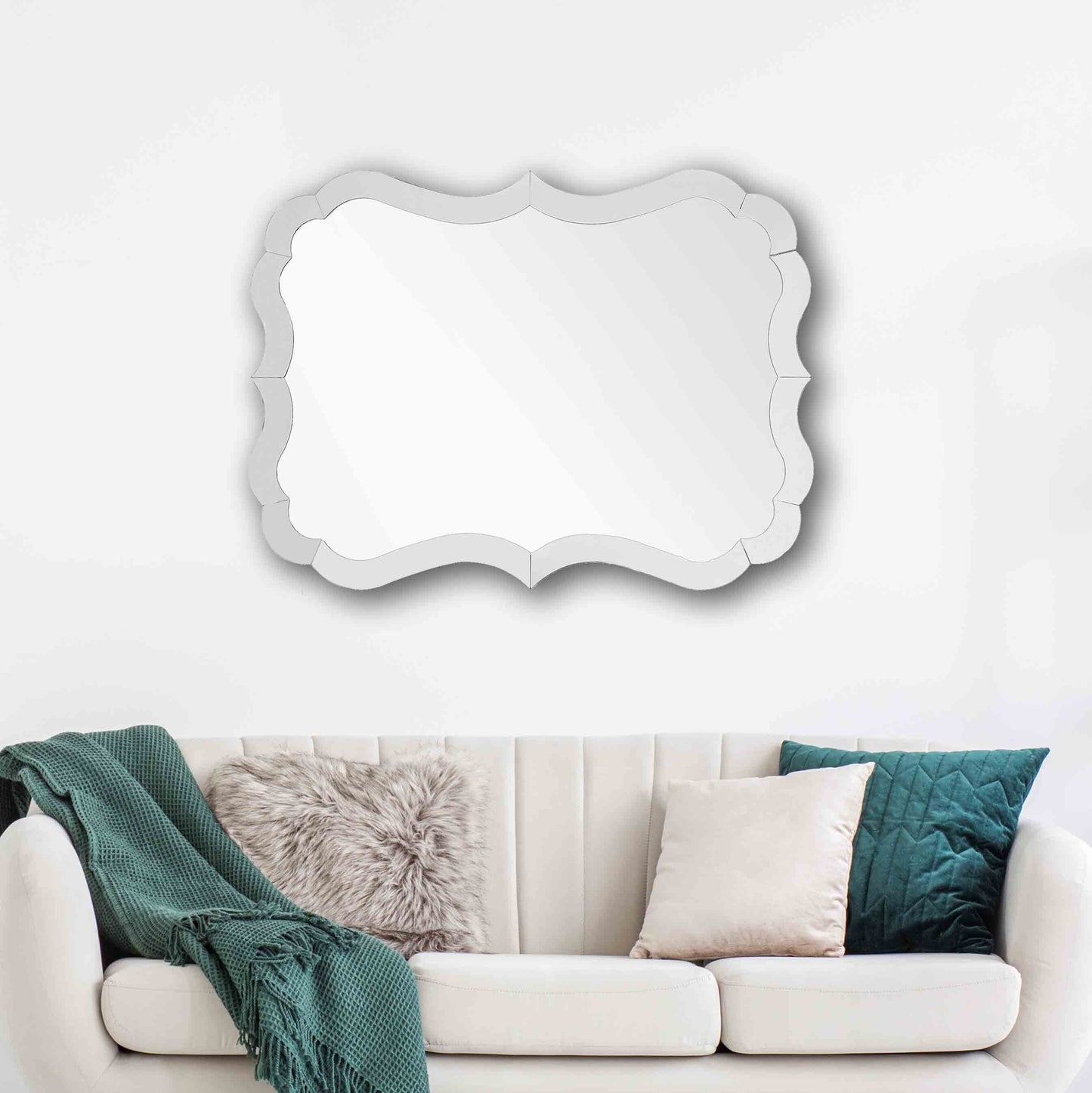 32" Mirrored Accent Mirror Wall Mounted With Glass Frame
