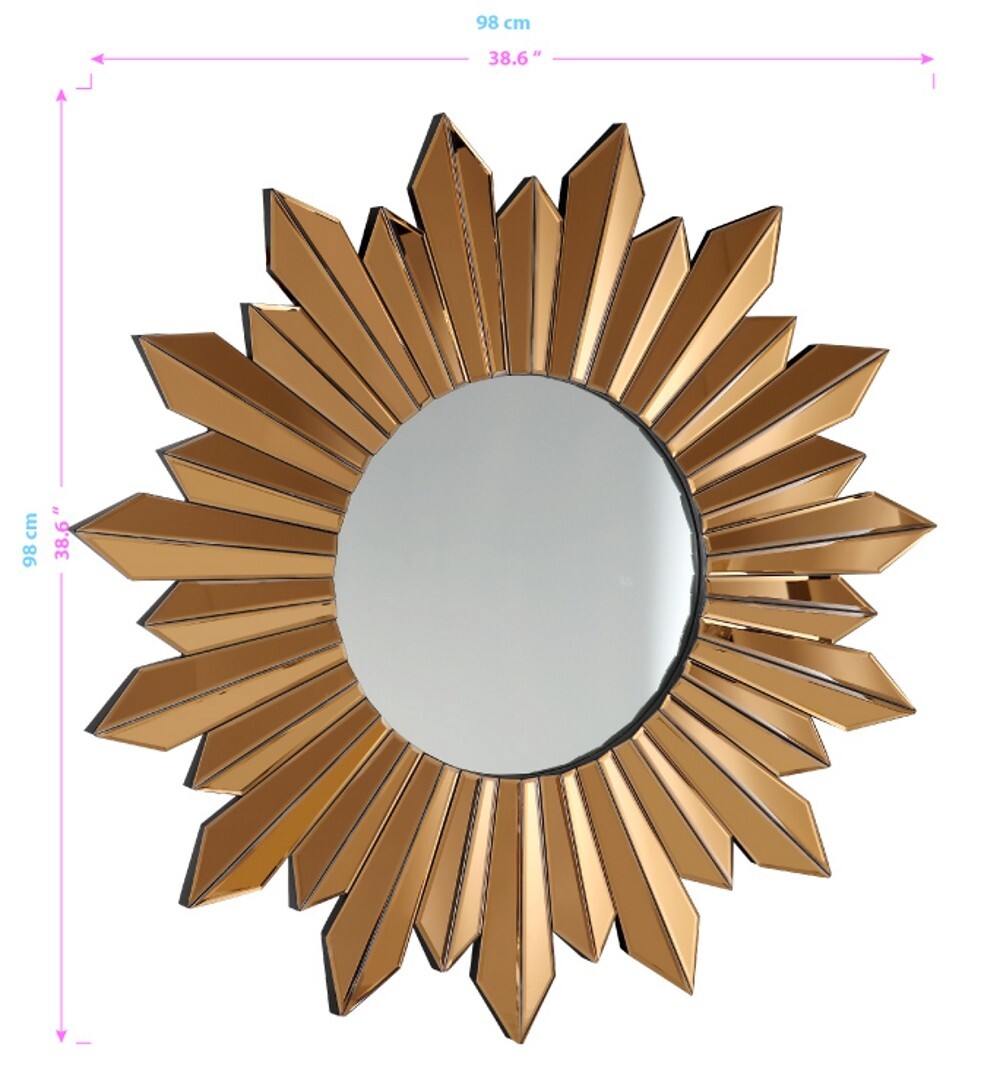 39" Mirrored Sunburst Accent Mirror Wall Mounted With Glass Frame