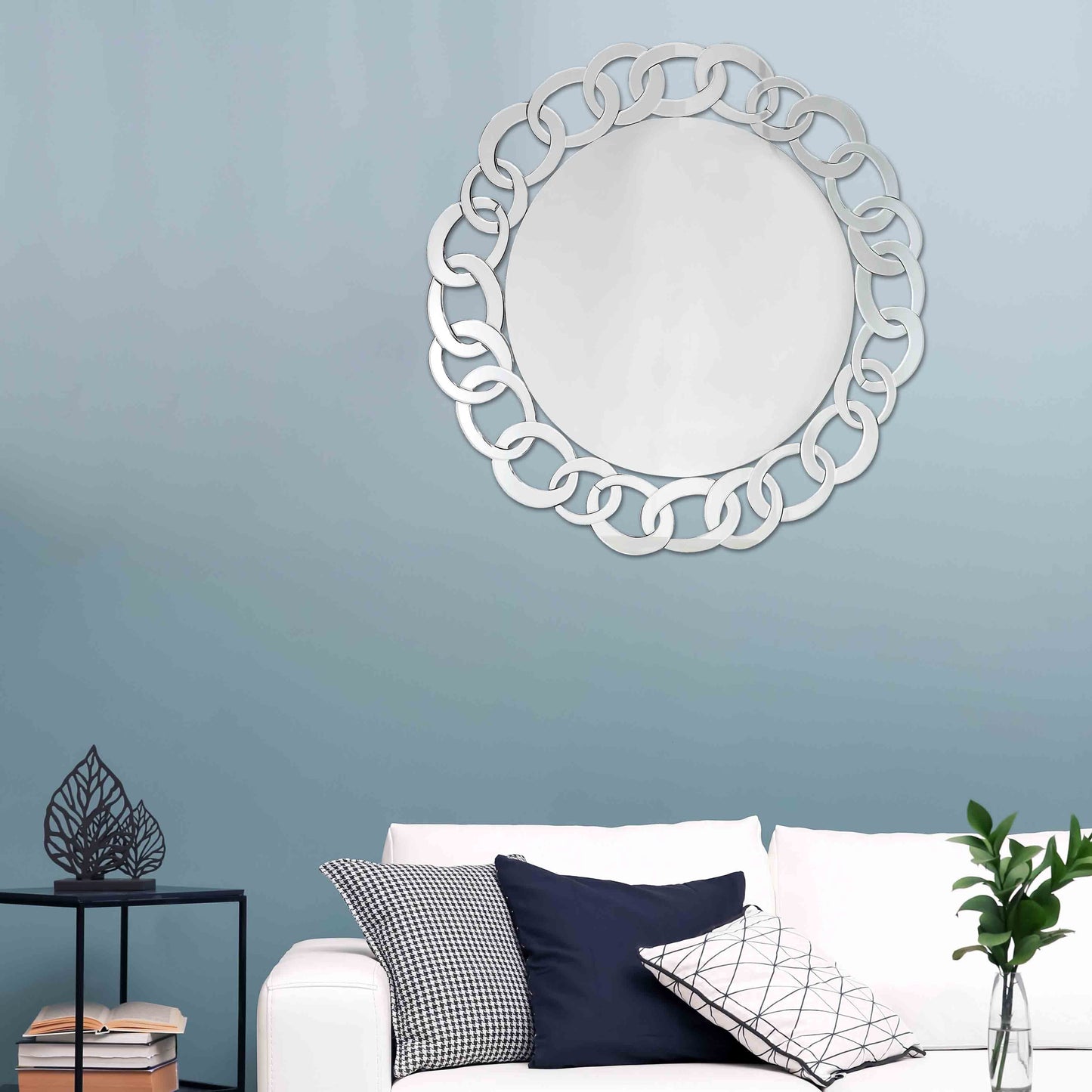 39" Mirrored Round Accent Mirror Wall Mounted With Glass Frame