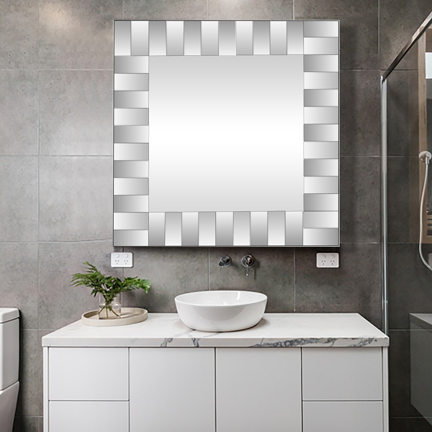 28" Mirrored Square Accent Mirror Wall Mounted With Glass Frame
