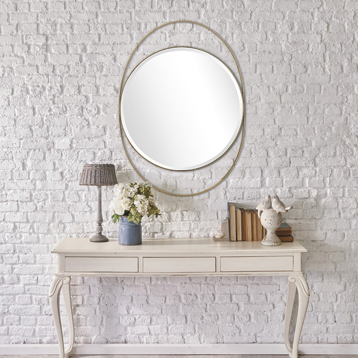 39" Painted Oval Accent Mirror Wall Mounted With Metal Frame